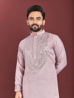 Traditional Mirror Handwork  Soft Silk Black Kurta Pajama